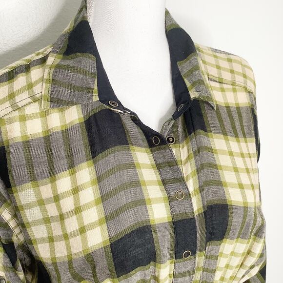 We The Free Pacific Dawn Plaid Snap Front Shirt Ruched Sleeves Tie Waist XS NWT - Picture 4 of 10